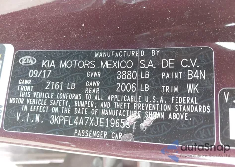2018 Kia Forte Lx from USA, damaged, VIN 3KPFL4A7XJE196591